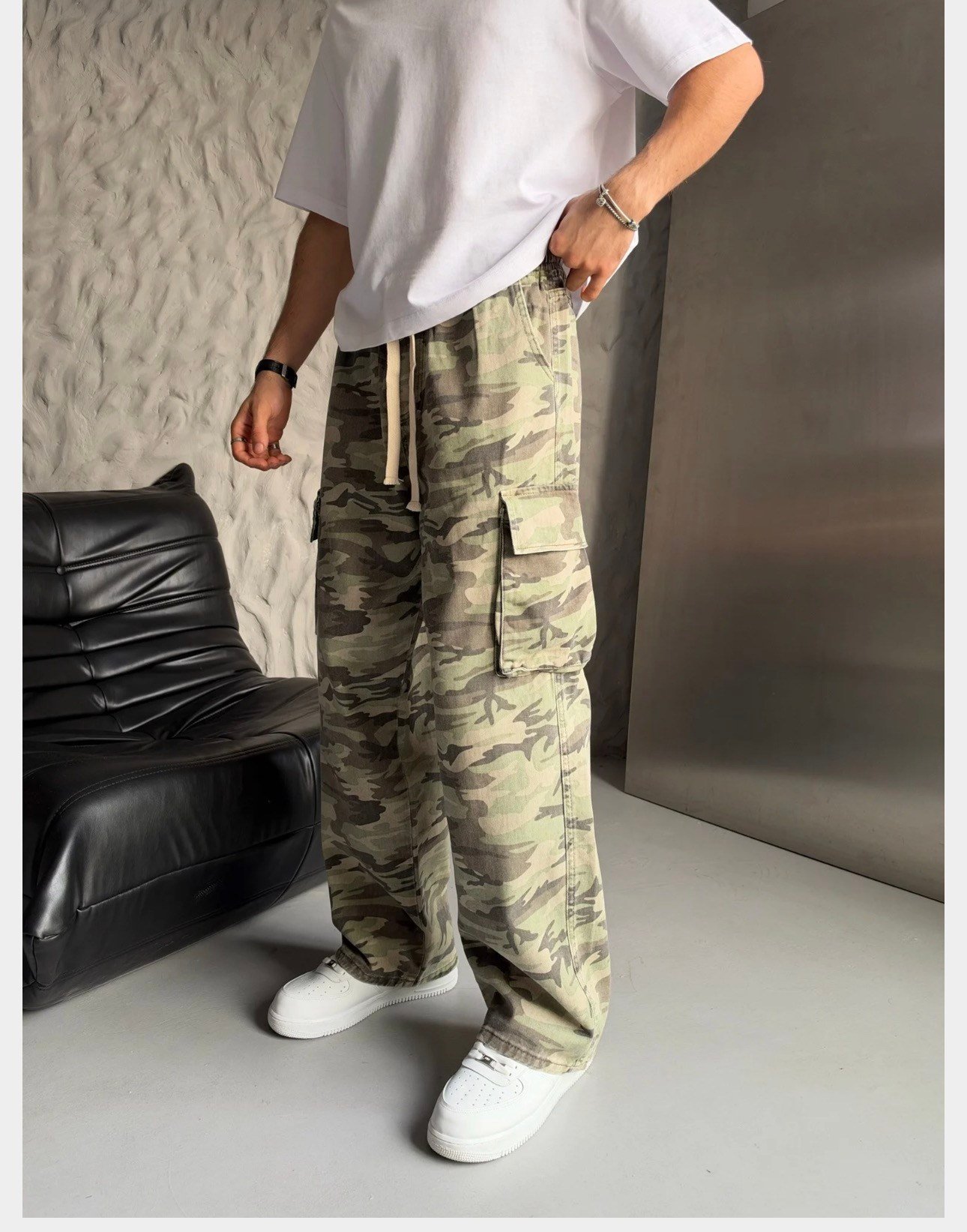 KAMUFLAJ ÇİFT KARGO CEPLİ BAGGY PANTOLON