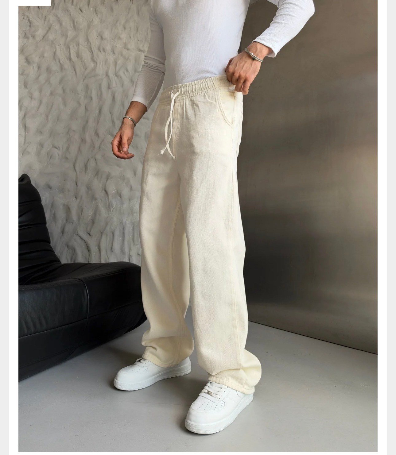 KREM GABARDİN KUMAŞ BAGGY PANTOLON