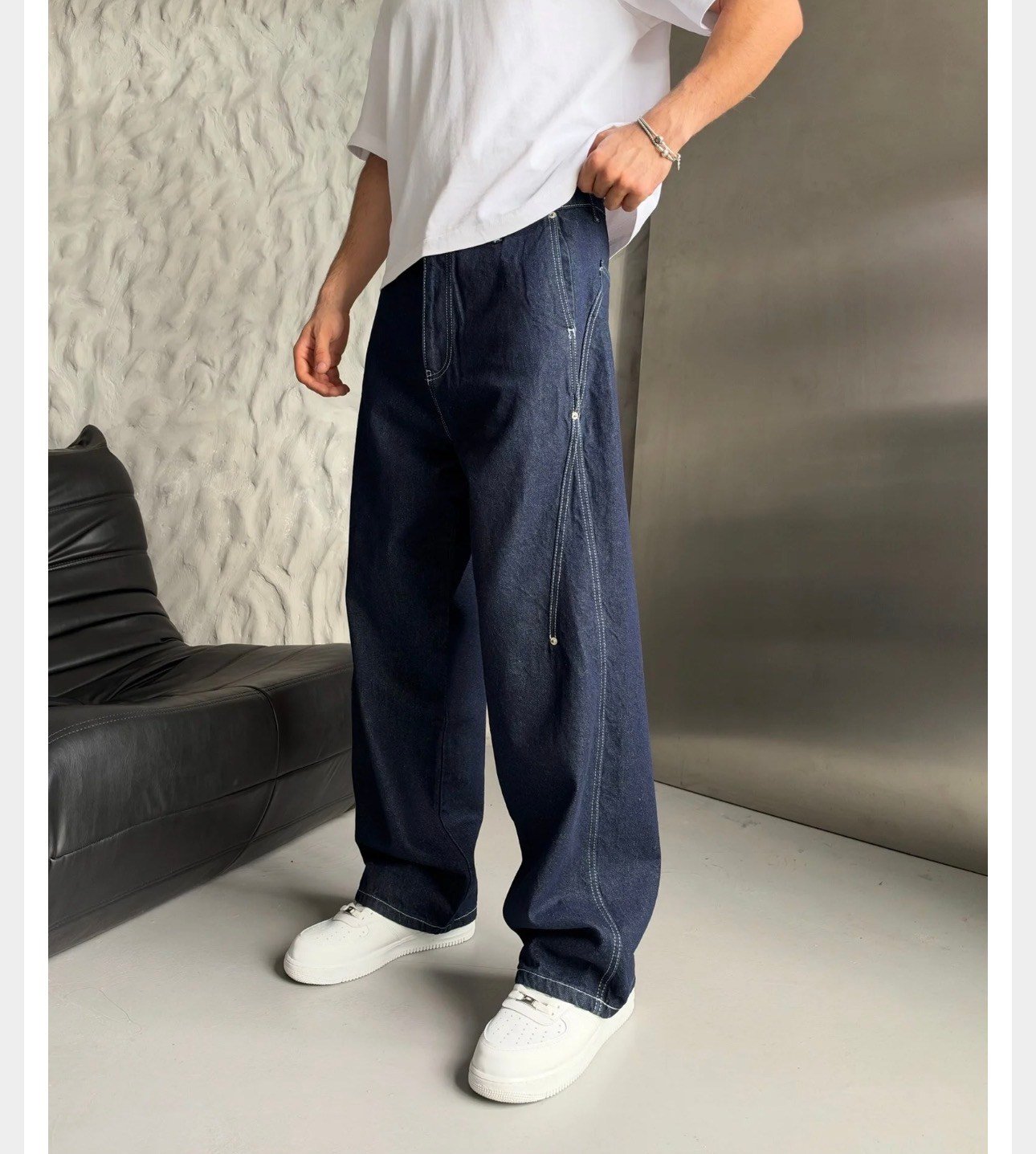 LACİVERT DİKİŞLİ SÜPER BAGGY PANTOLON