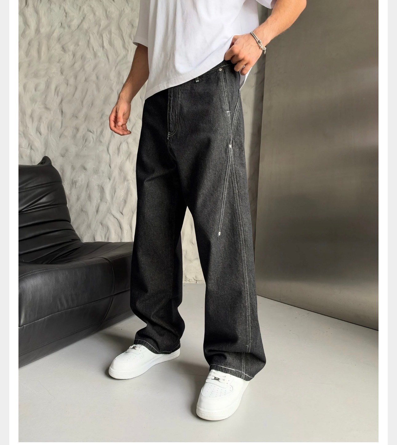 SİYAH DİKİŞLİ SÜPER BAGGY PANTOLON