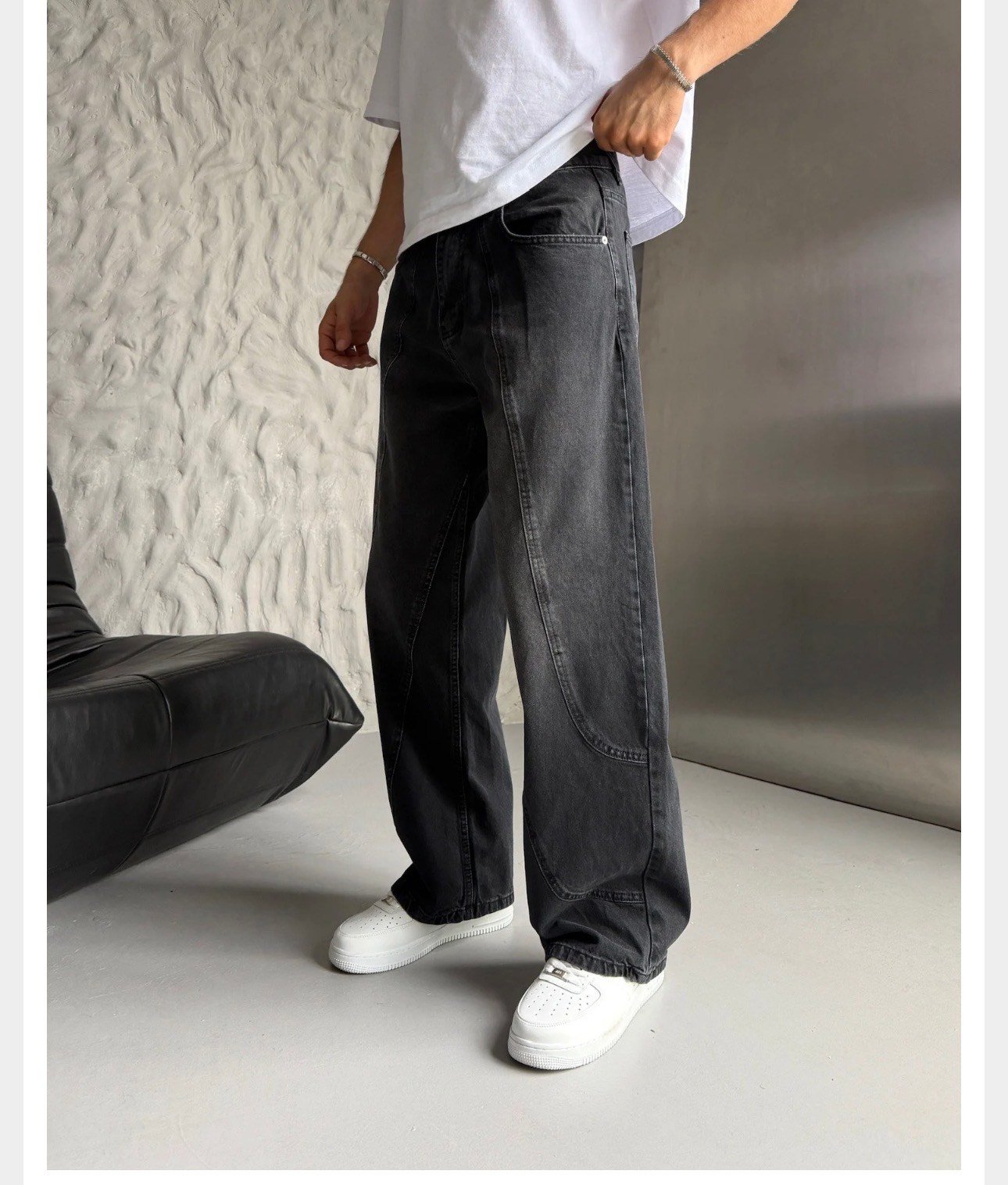 SİYAH PARÇALI BAGGY KOT PANTOLON