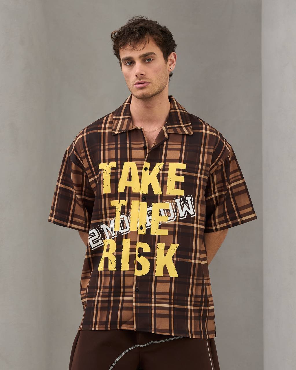 TAKE RISK BASKILI OVERSİZE GÖMLEK