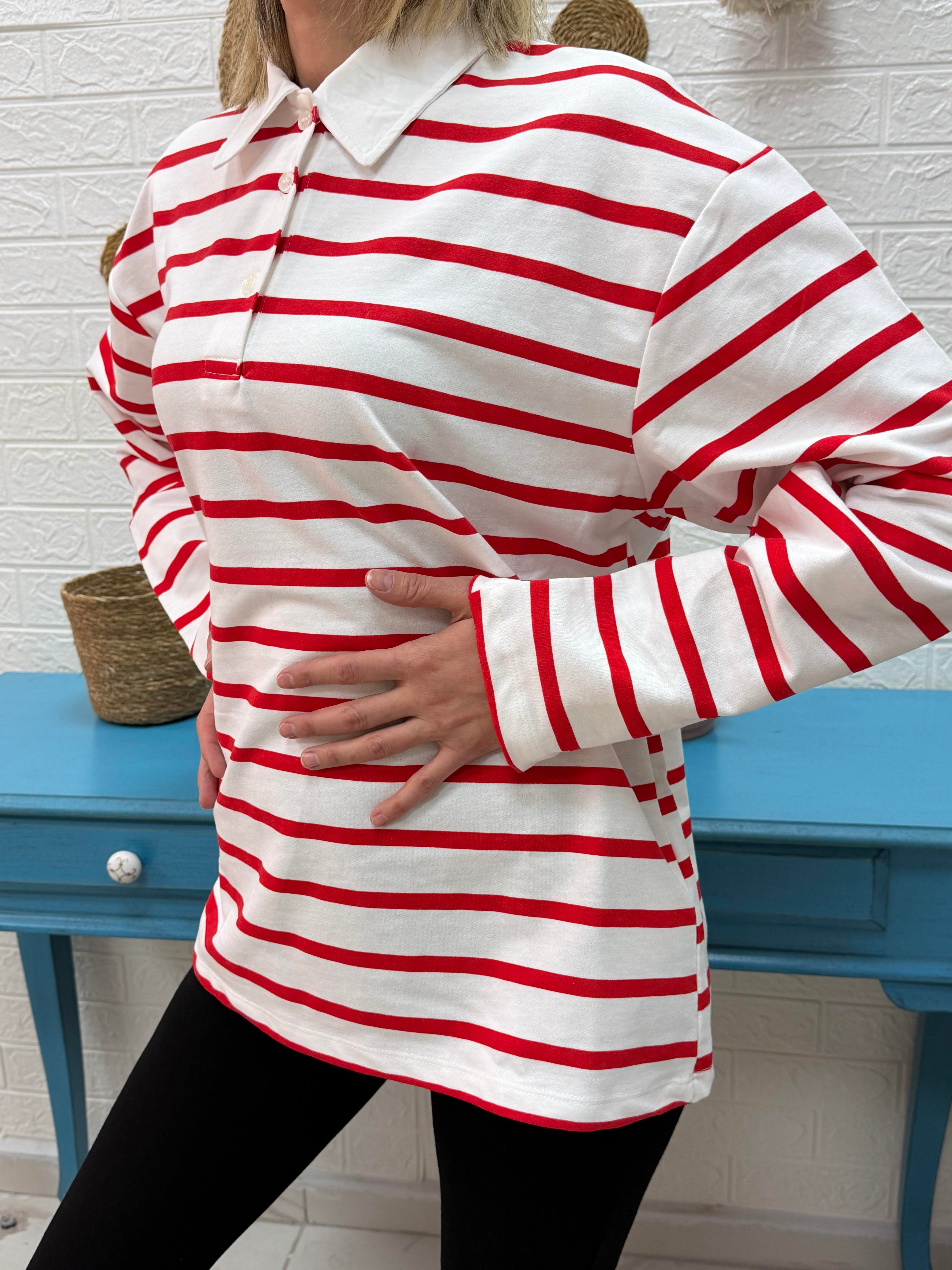 ÇİZGİLİ POLO YAKA SWEAT