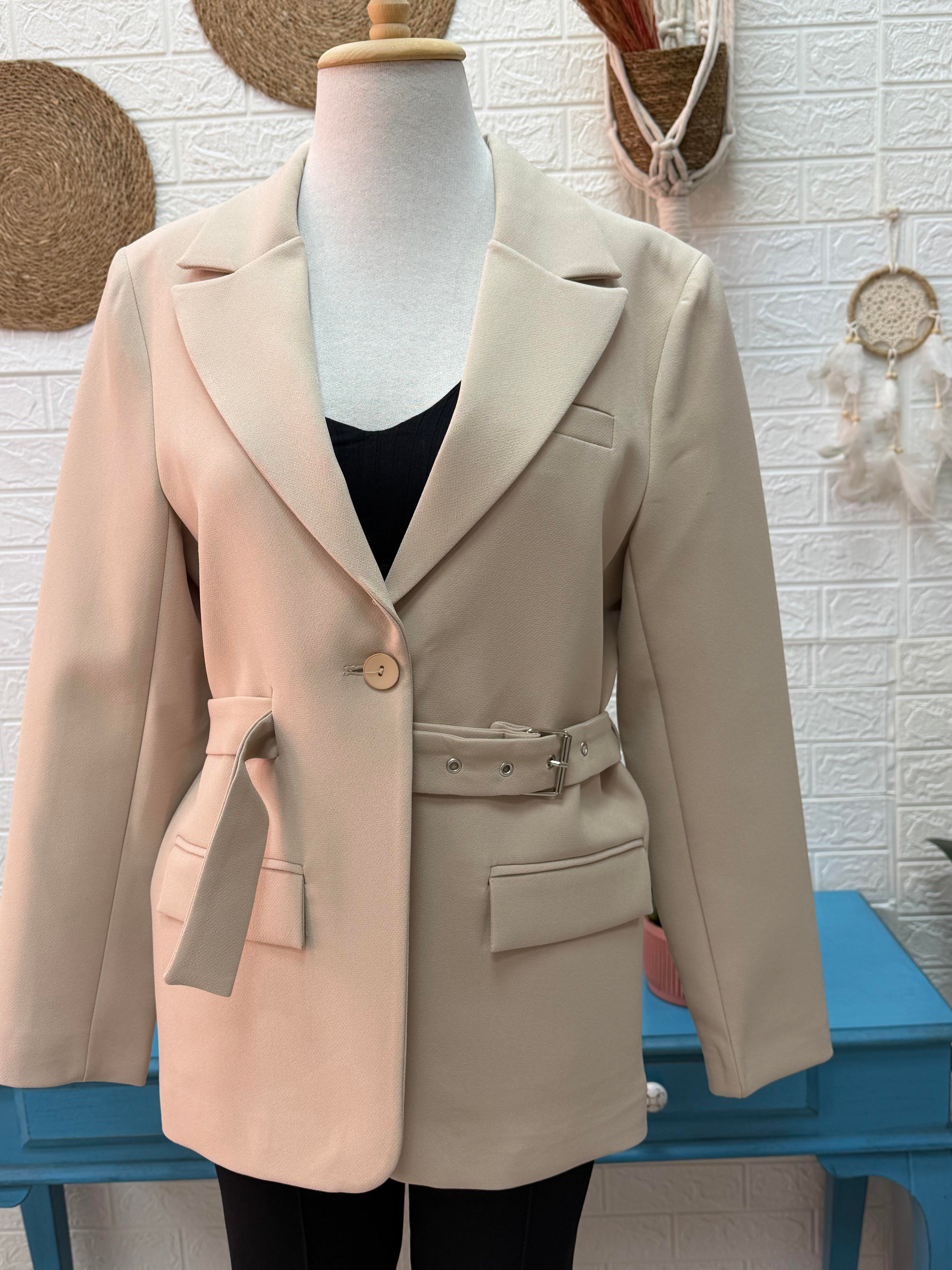 Kemerli Astarlı Double Kalın Kumaş Blazer Ceket 