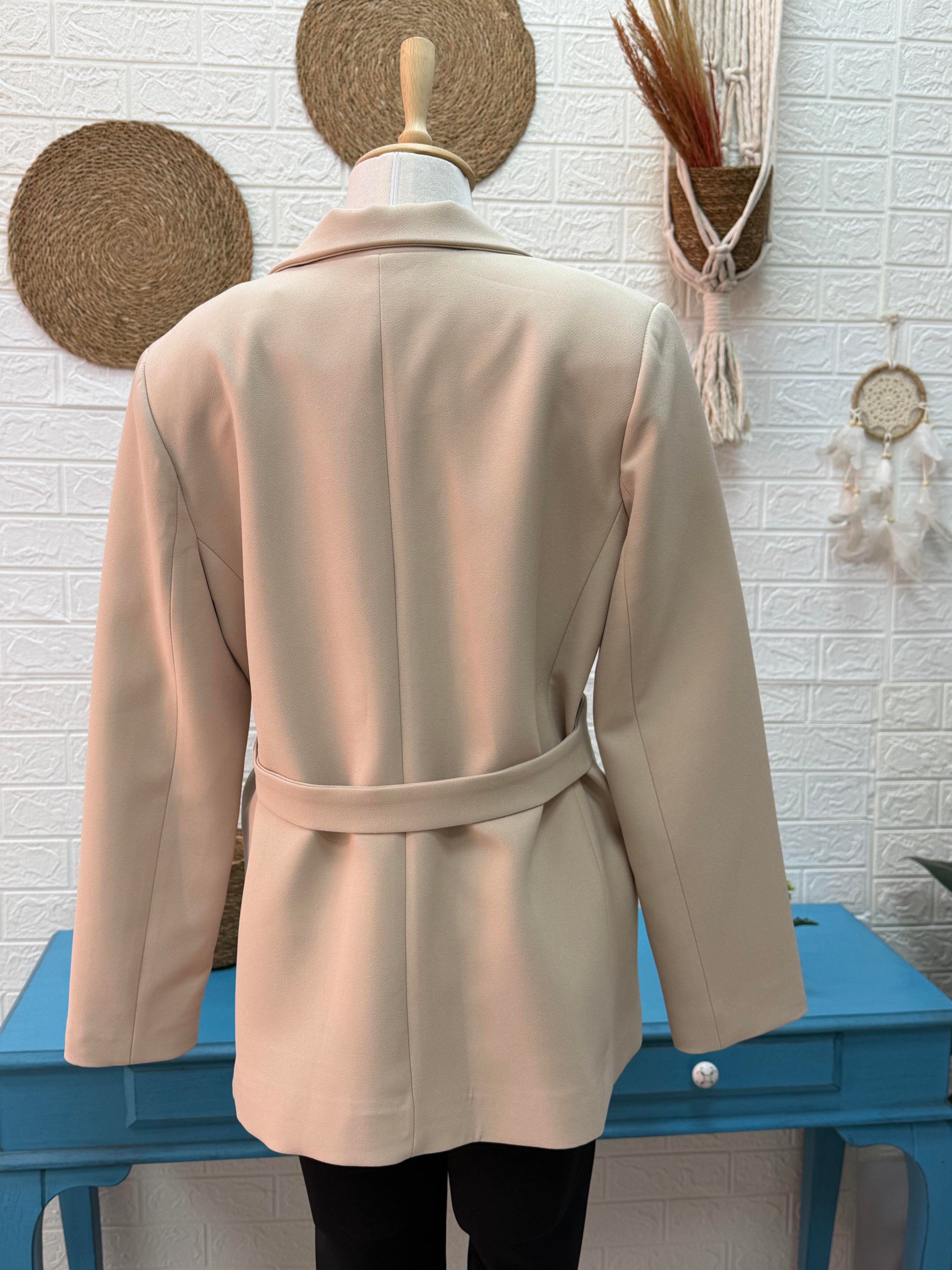 Kemerli Astarlı Double Kalın Kumaş Blazer Ceket 