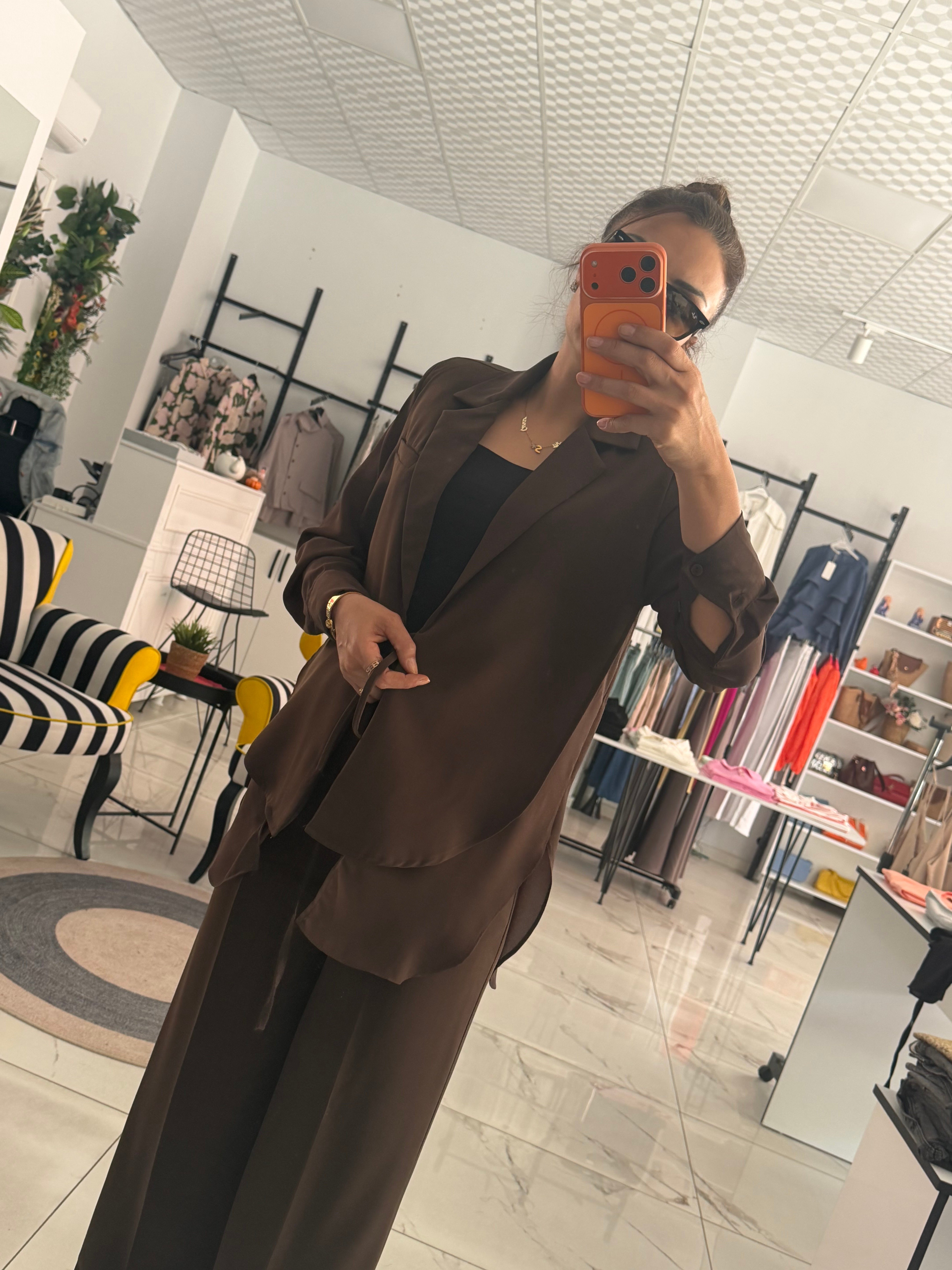 Orijinal Model , Acıkahve Şifon & Krep Mix , Tasarım Ceket Pantolon Takım