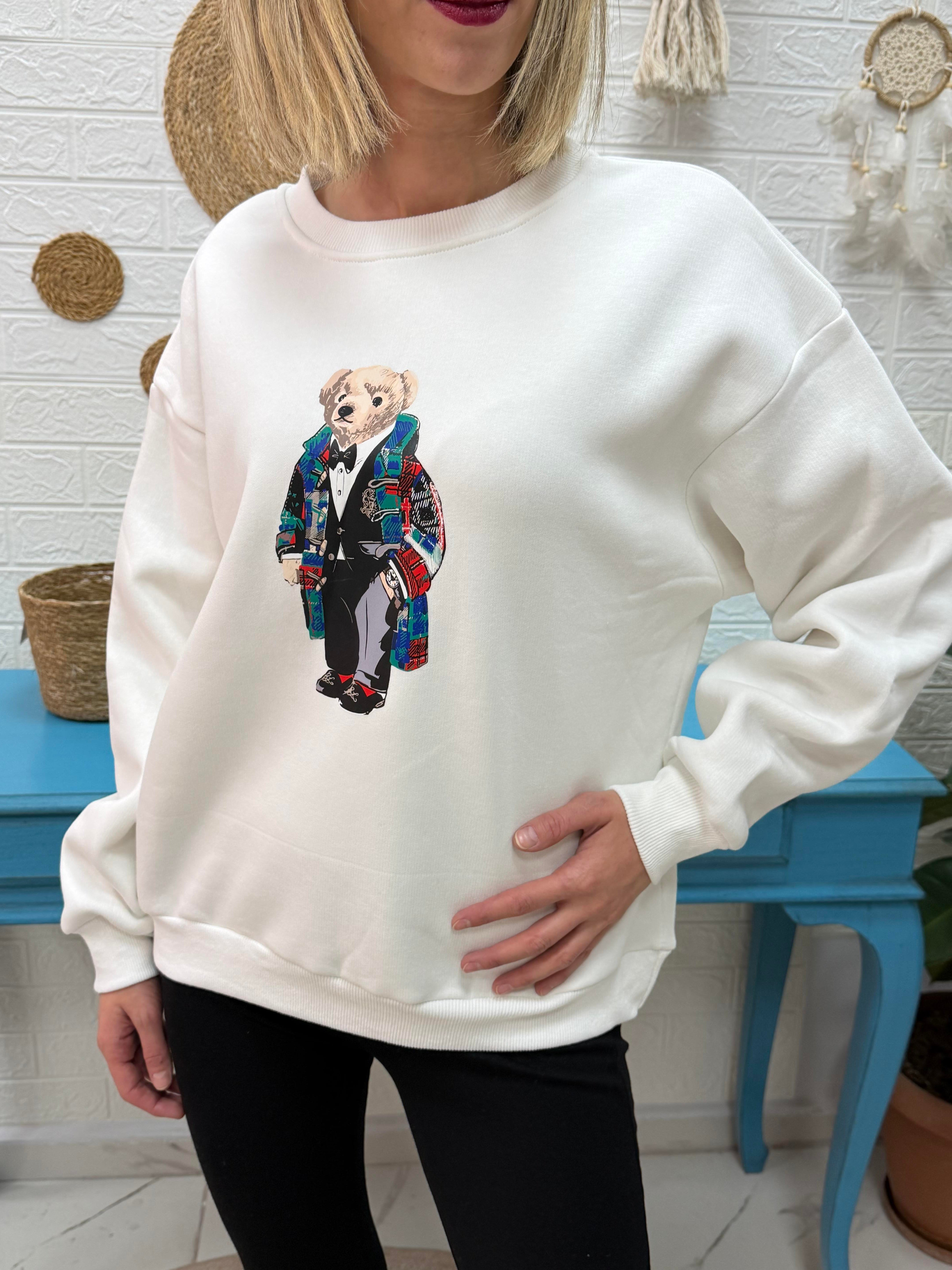 Teddy Baskılı Şardonlu Sweat