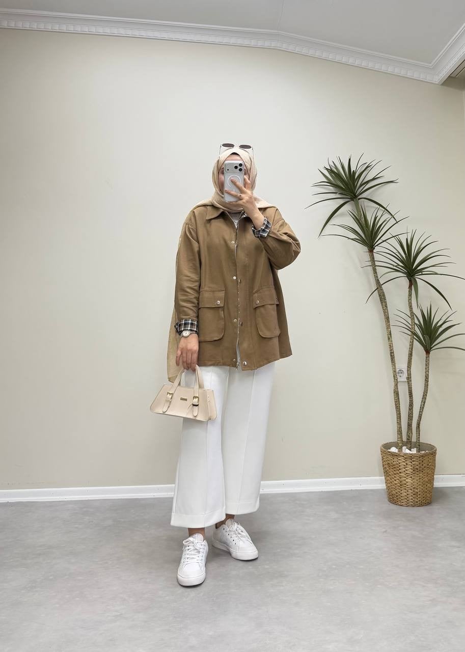 3087 - Ekoseli Trençkot - Camel