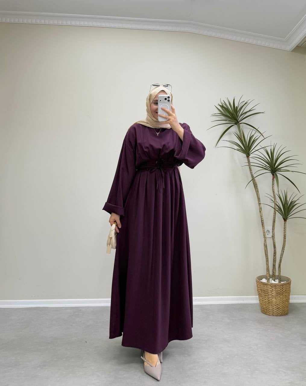 3117 - Tencel Elbise - Bordo