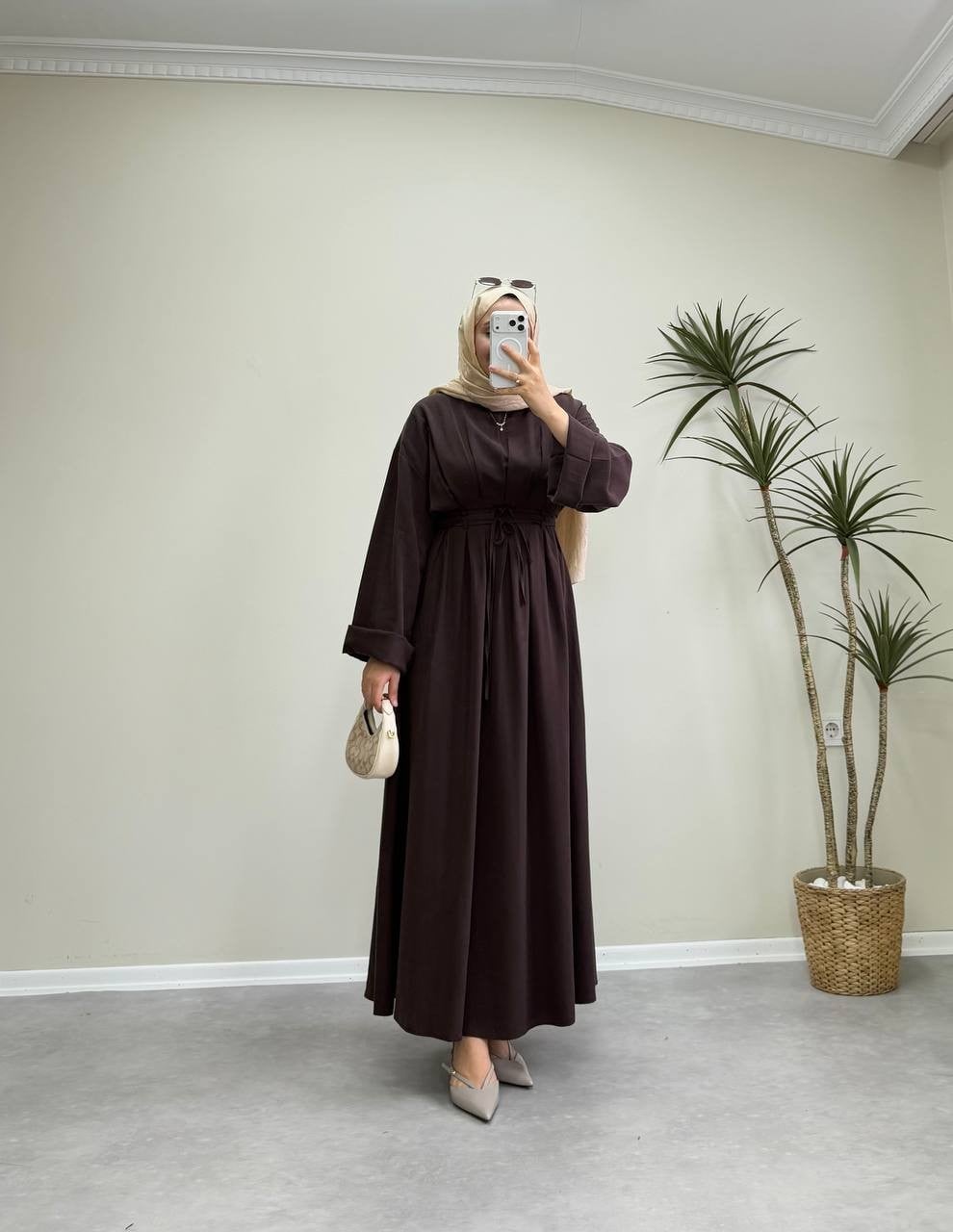 3117 - Tencel Elbise - Kahverengi