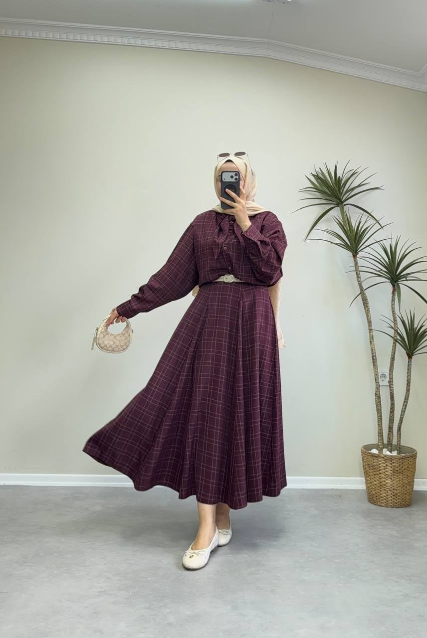 3155 - Ekose Etek Takım - Bordo
