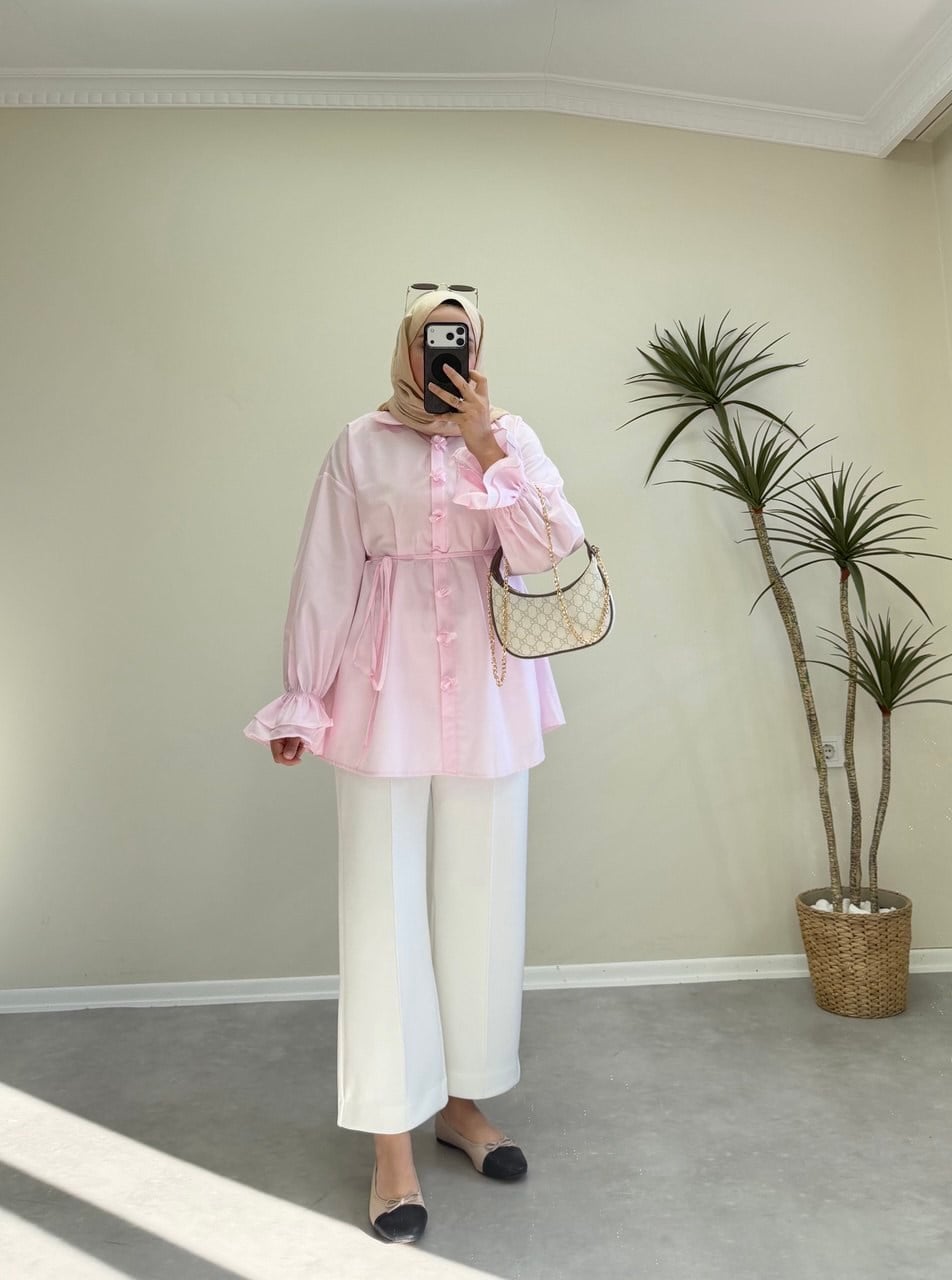3353 - Papatya Poplin Gömlek - Pembe