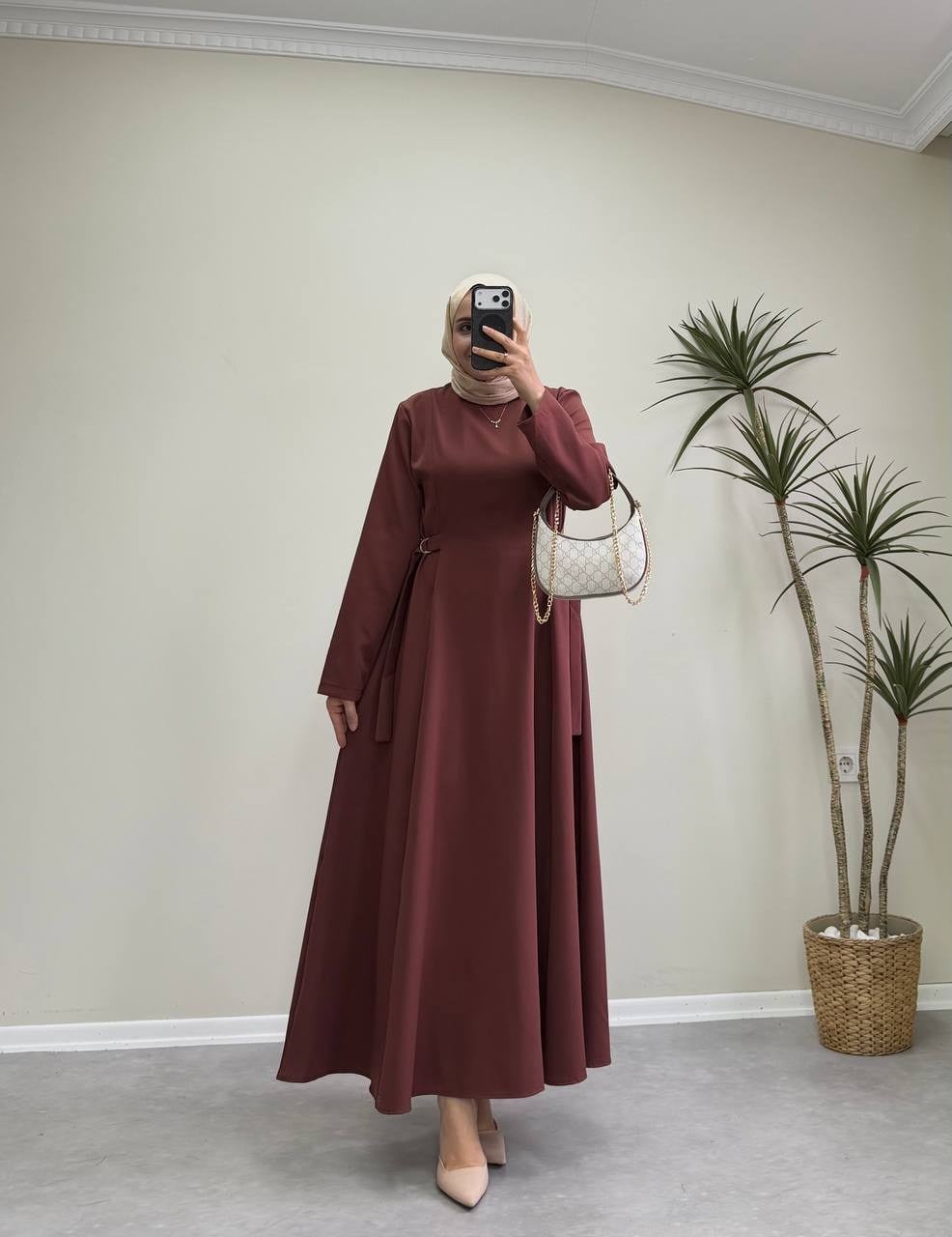 3391 - Toka Detaylı Elbise - Kiremit