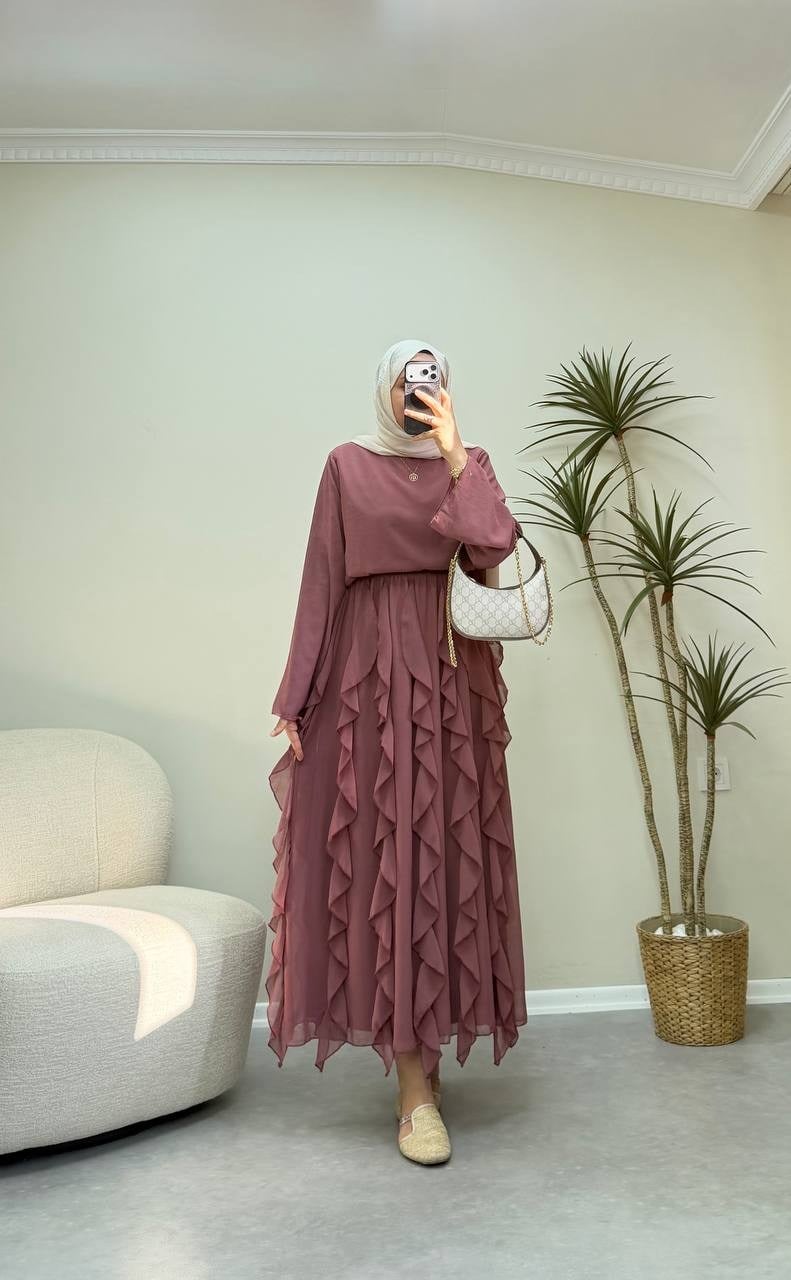 3810 - Eteği Fırfır Etek Takım  - Pembe
