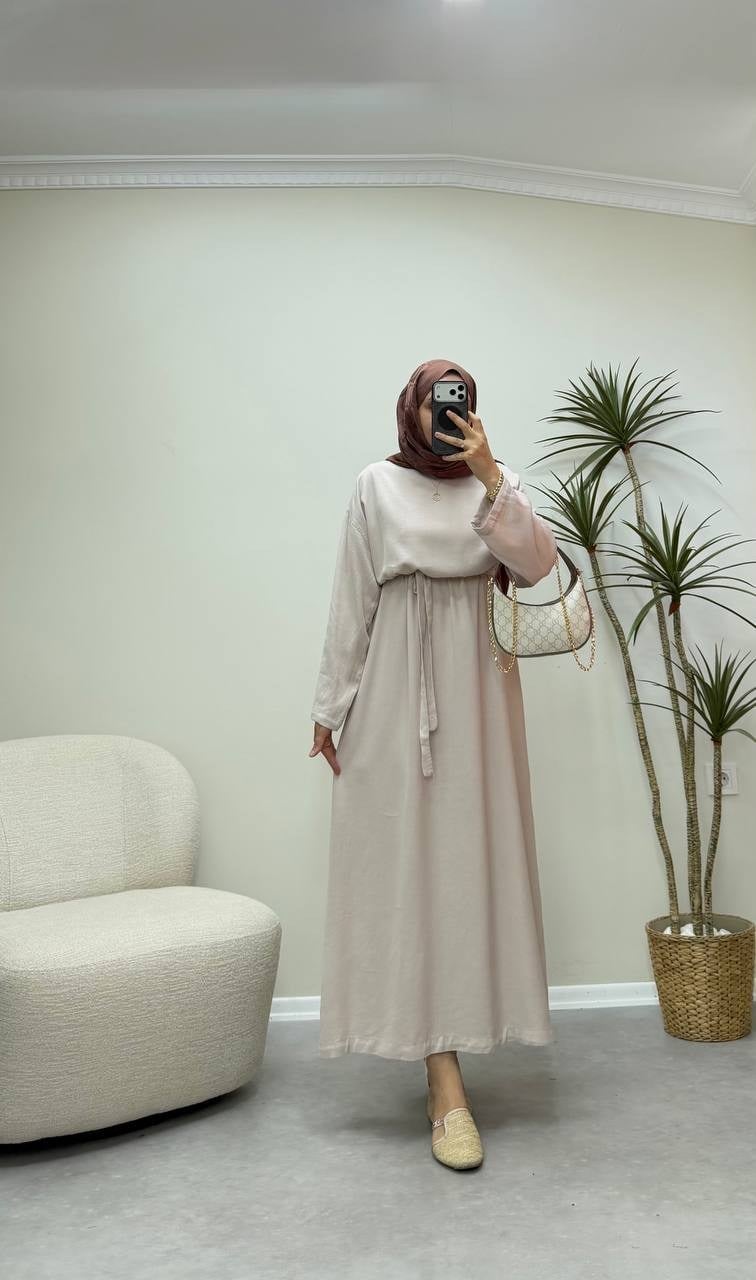 3834 - Basıc Tencel Elbise -Bej