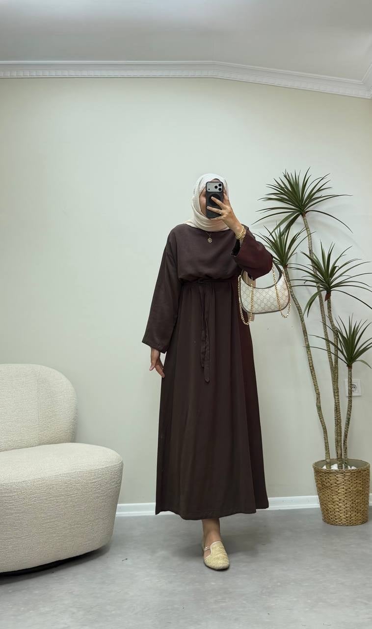 3834 - Basıc Tencel Elbise -kahverengi