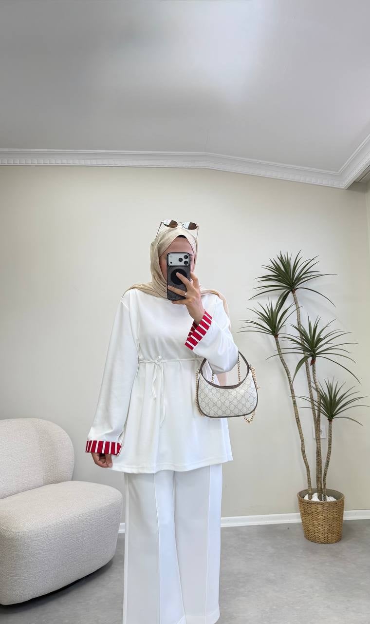 4149 - Ekoseli Oys Tunik - Ekru