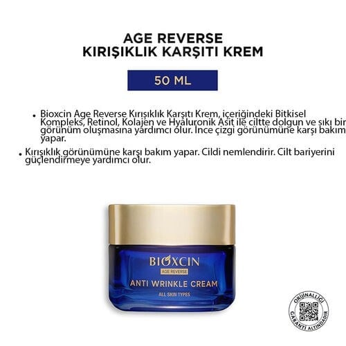 BIOXCIN AGE REVERSE KIRISIKLIK KARSITI KREM 50 ml kutuYüz KremiDERMA-COS1MST-12920BIOXCIN AGE REVERSE KIRISIKLIK KARSITI KREM 50 ml kutu