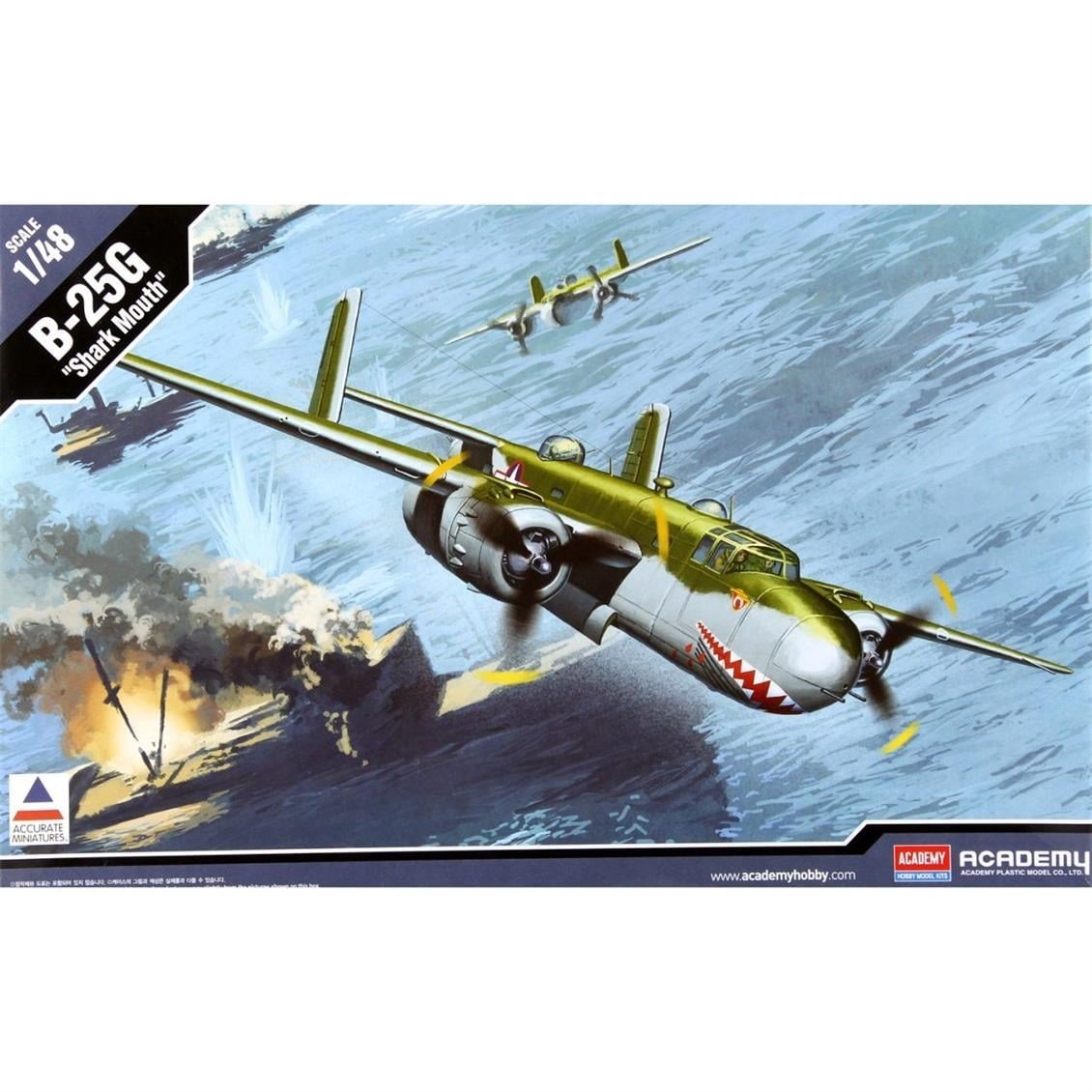 Academy 12290 1/48 Ölçek, B-25G Shark Mouth Savaş Uçağı, Plastik Model Kiti