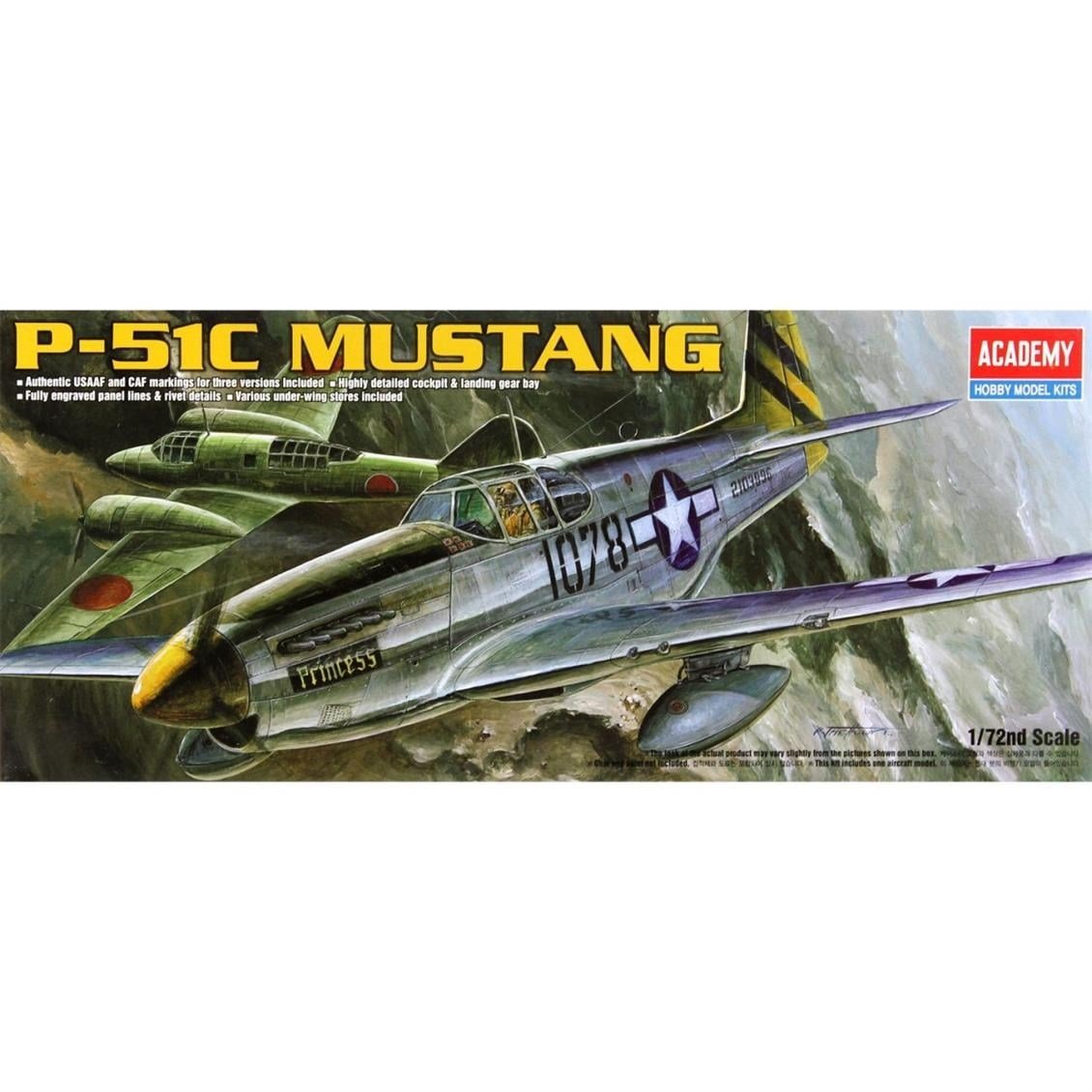 Academy 12441 1/72 Ölçek, P-51C Mustang Savaş Uçağı, Plastik Model Kiti