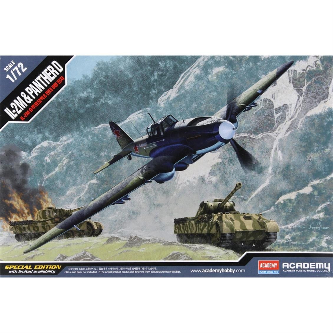 Academy 12538 1/72 Ölçek, IL-2M & Panther D Special Edition Demonte Savaş Uçağı ve Tank, Plastik Maketi
