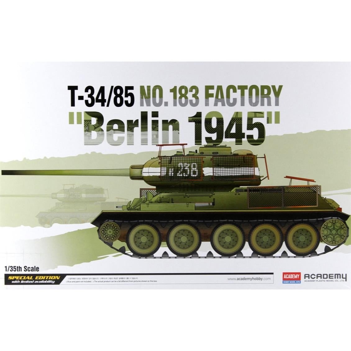 Academy 13295 1/35 Ölçek, T-34/85 No.183 Factory Berlin 1945 Tankı, Plastik Model Kiti