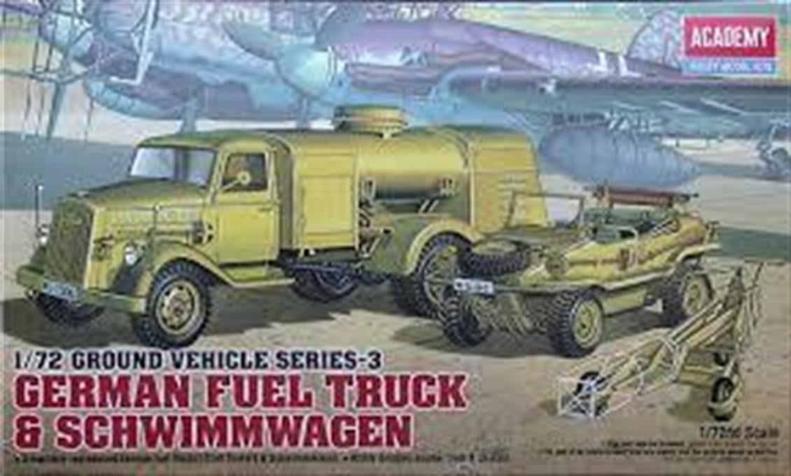 Academy 13401 1/72 Ölçek, Alman Yakıt Tankeri ve Schwimwagen, Plastik Askeri Araç Demonte Maket Seti