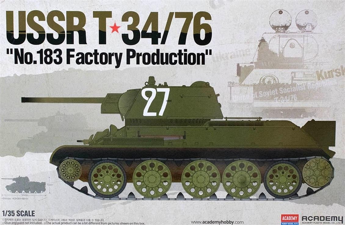 Academy 13505 1/35 Ölçek, Sovyet T-34/76 NO.183 Factory Product Tankı, Plastik Model Kiti