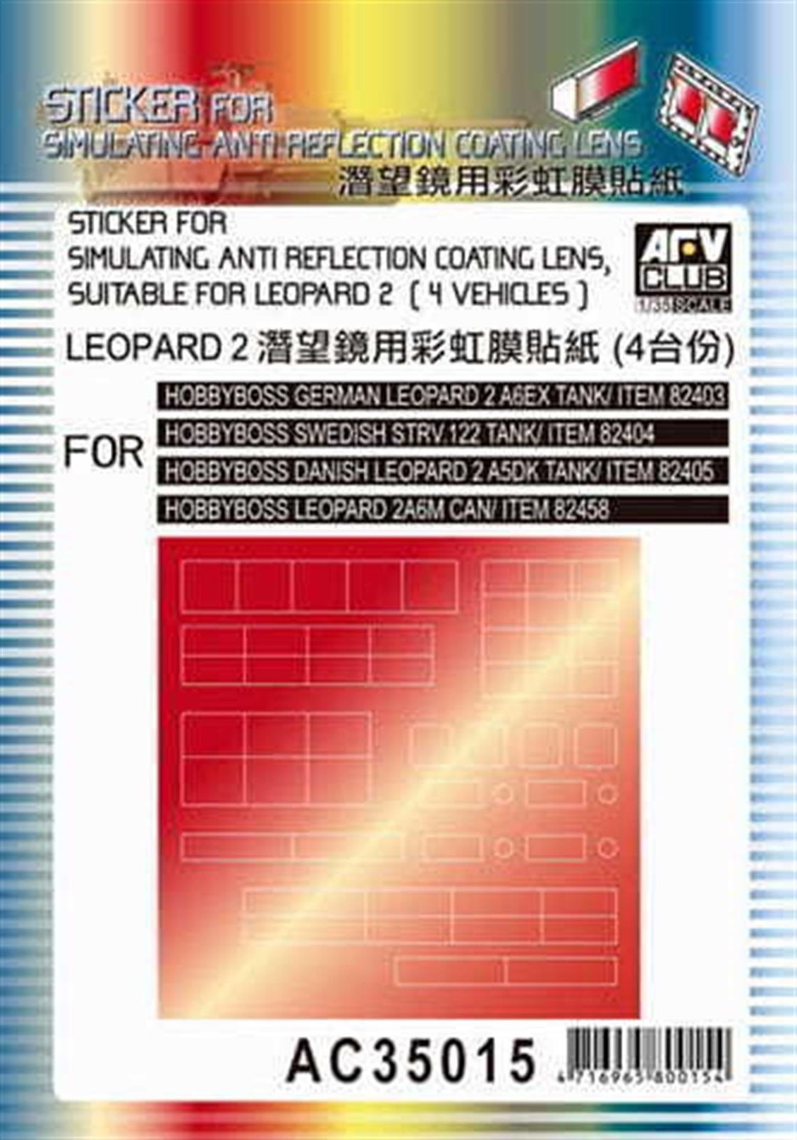 AFV Club AC35015 1/35 Ölçek, Sticker for Simulating Anti Reflection Coating Lens,Suitable for Leopard Tank Detay Seti