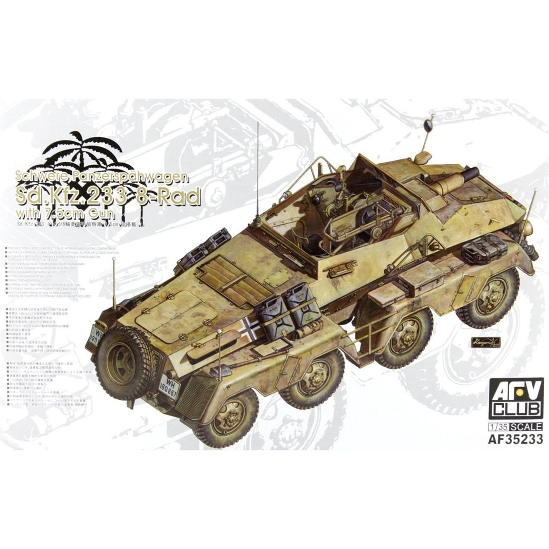 AFV Club AF35233 1/35 Ölçek, Sd.Kfz.233 8-Rad w/7.5cm Gun Askeri Araç, Plastik Model kiti