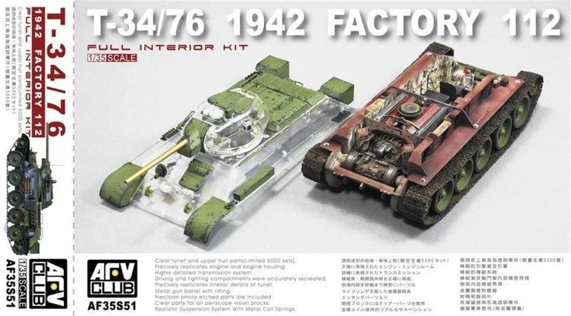 AFV Club AF35S51 1/35 Ölçek, T-34/76 1942 Factory 112 with Transparent Turret Tank, Plastik Model kiti