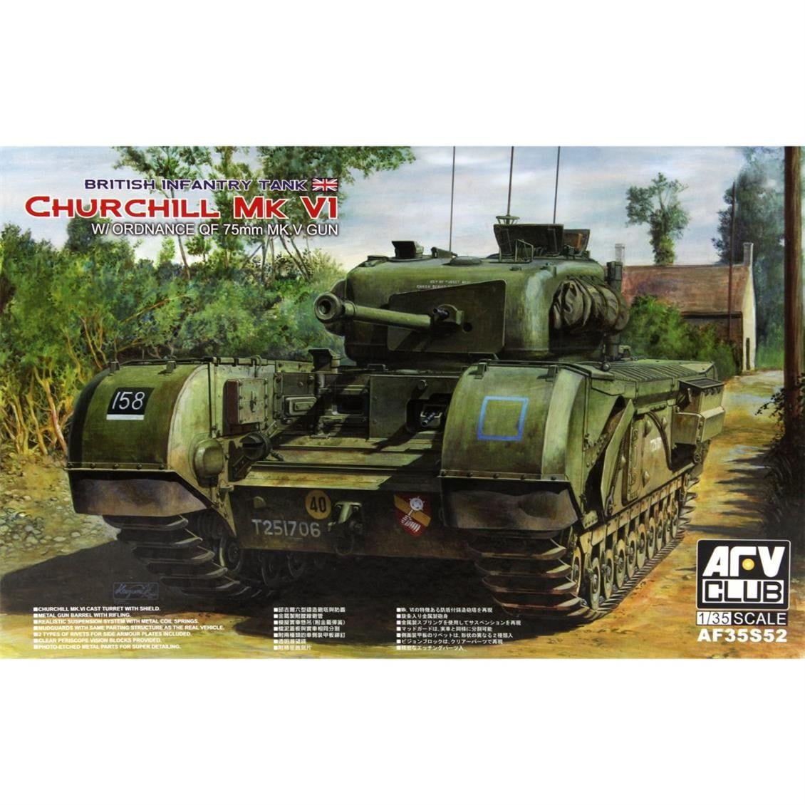 AFV Club AF35S52 1/35 Ölçek, British Infantry Tank Churchill Mark VI w/ordnance QF 75mm MK. V Gun Tankı, Plastik Model kiti