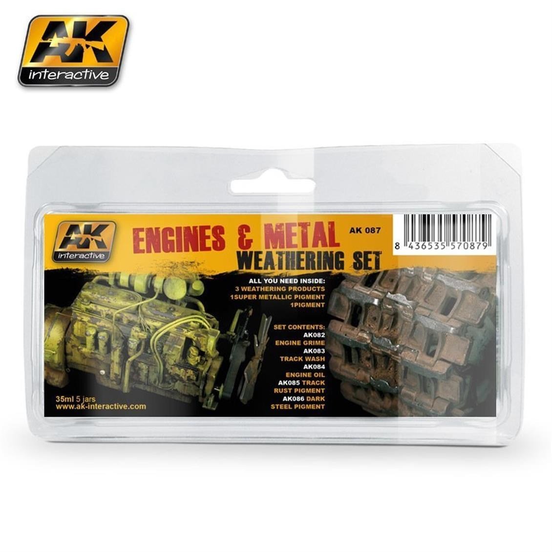 AK 087 5x35 ml. Motor ve Metal Efektleri, Enamel Model Boyası Seti