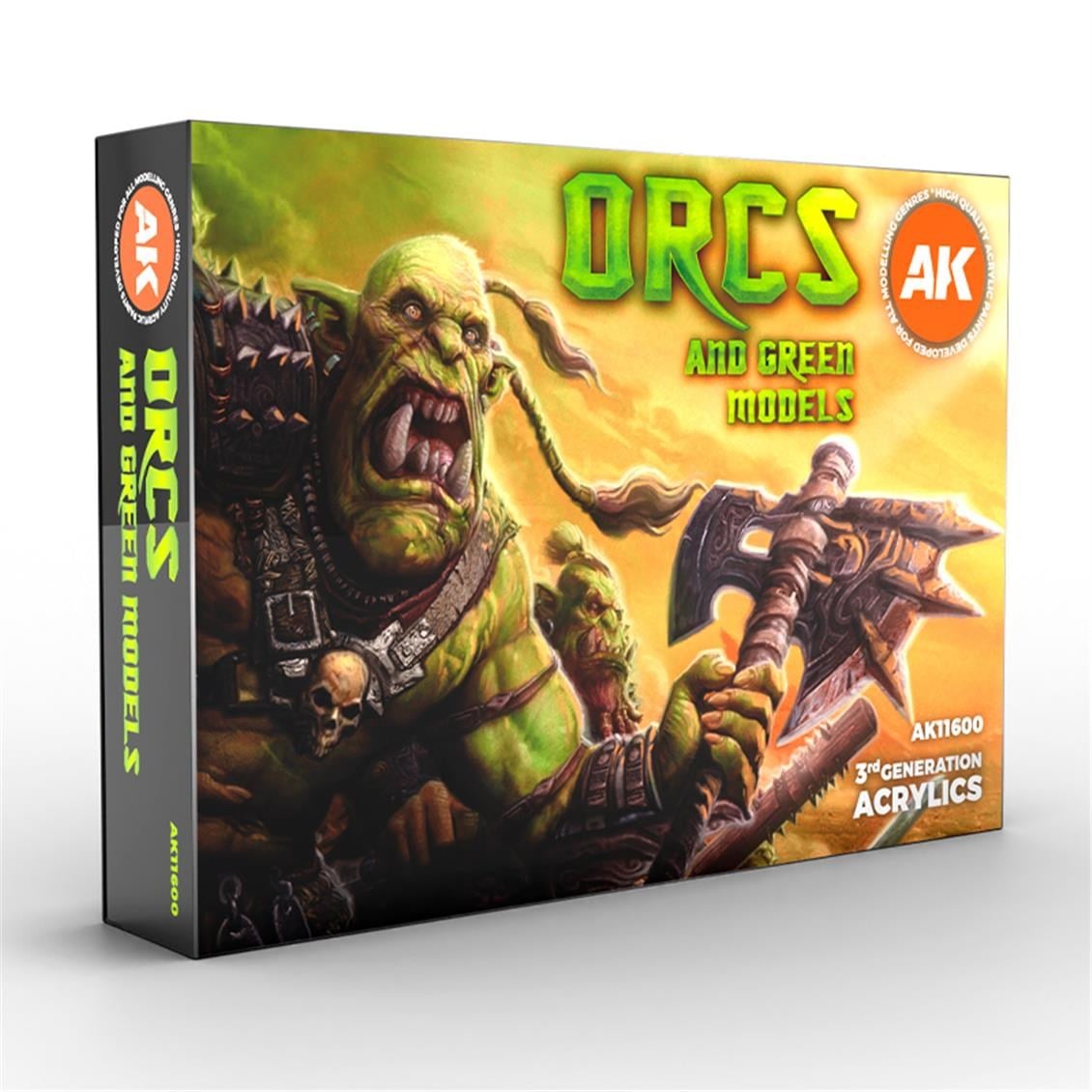 AK 11600 6x17 ml. Orc ve Yeşil Yaratık Teni, Figürler için Akrilik 3GEN Model Boyası Seti