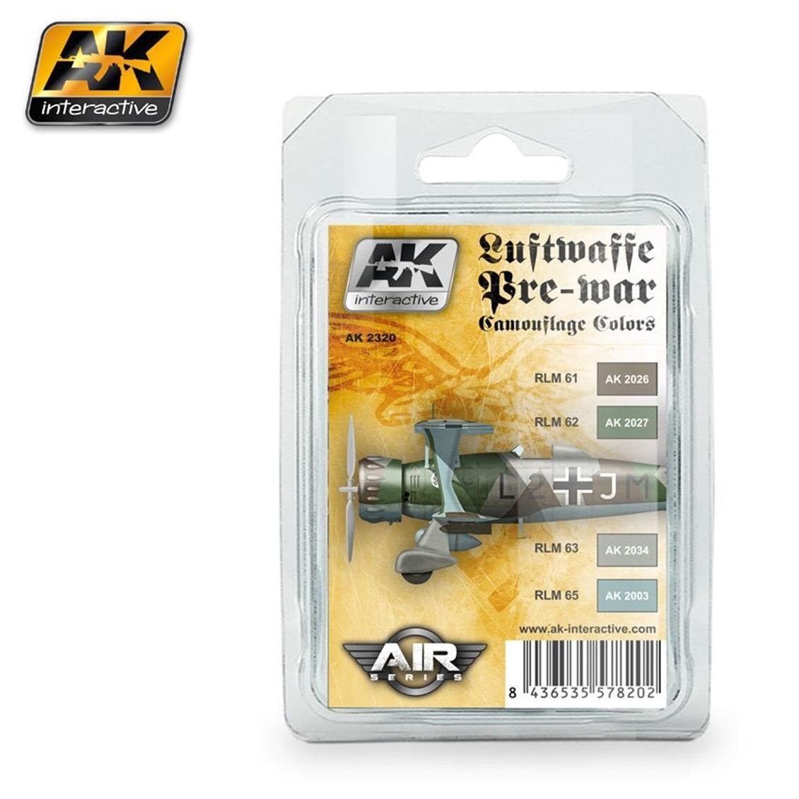 AK 2320 4x17 ml. Luftwaffe Pre-War Kamuflaj Renkleri, Akrilik Model Boyası Seti