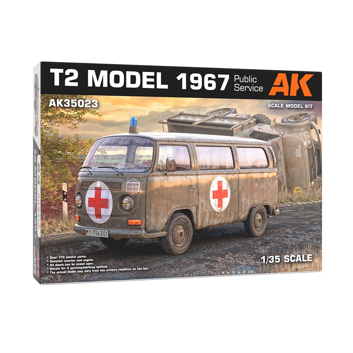 AK 35023 1/35 Ölçek, 1967 T2 VW Minibüs Ambulans, Plastik Model Kiti