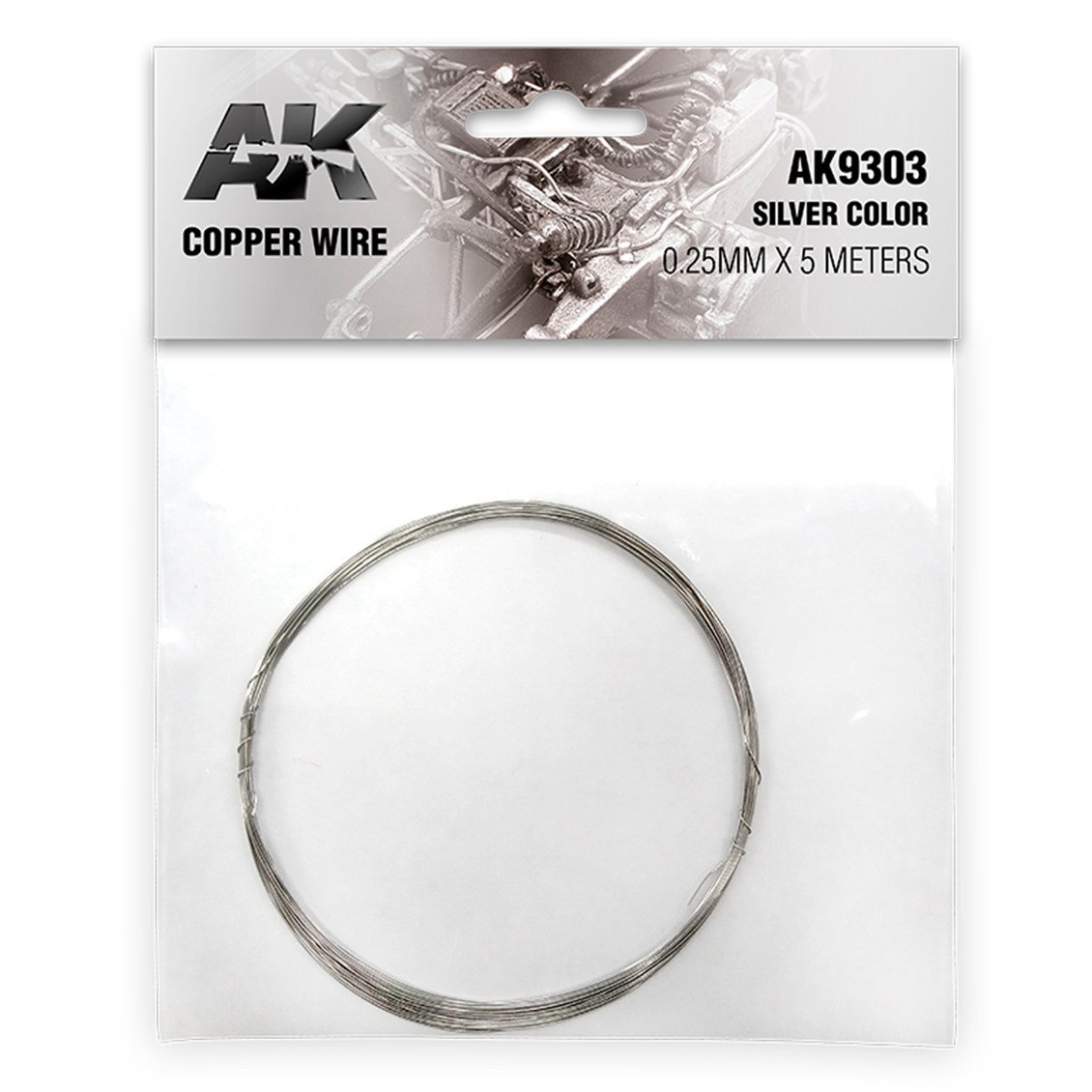 AK 9303 Bakır Tel, Gümüş Renkte, 0,25 mm. Çap, 5 Metre