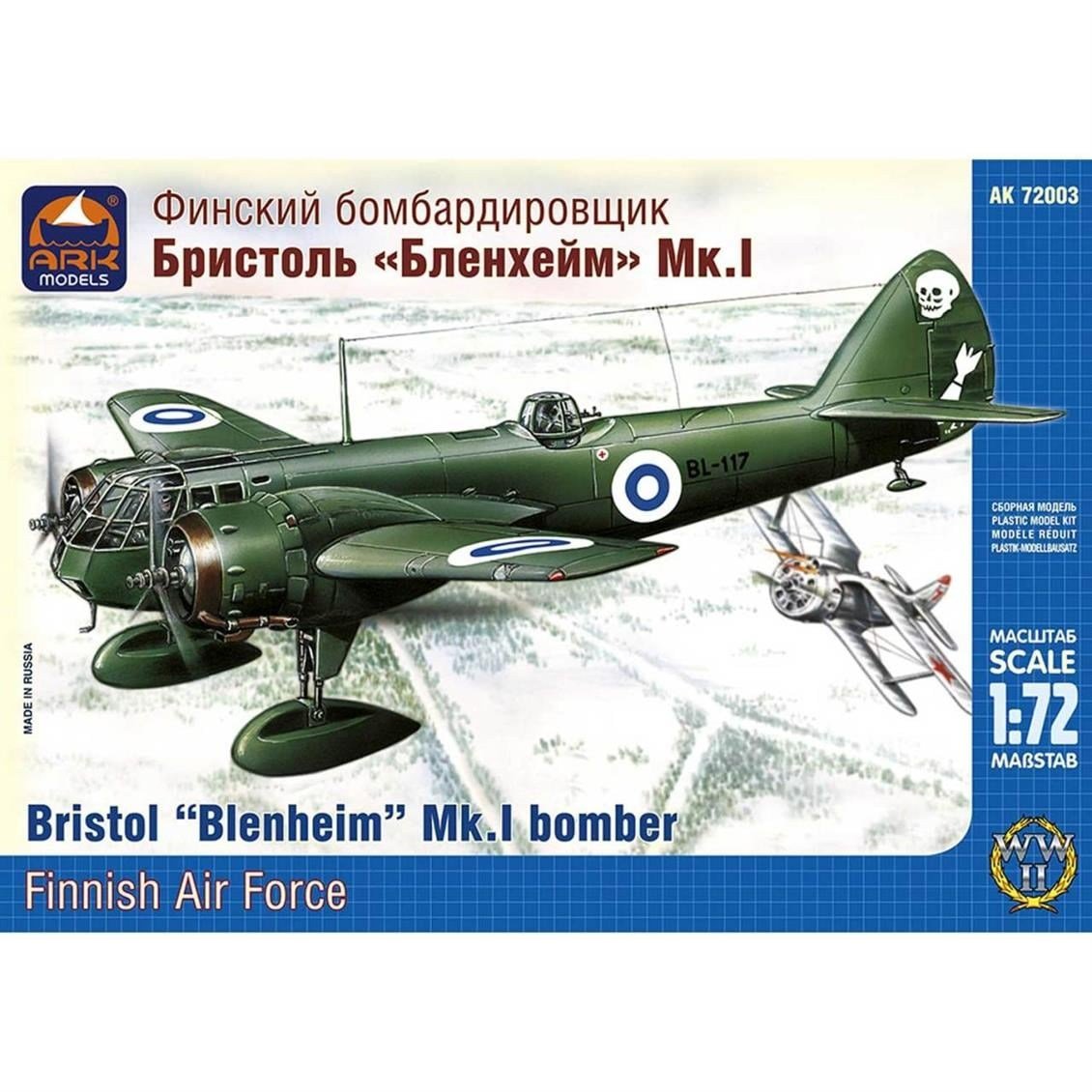 Ark Mode 72003 1/72 Ölçek, Bristol Blenheim Mk.I British Light Bom, Plastik Model kiti