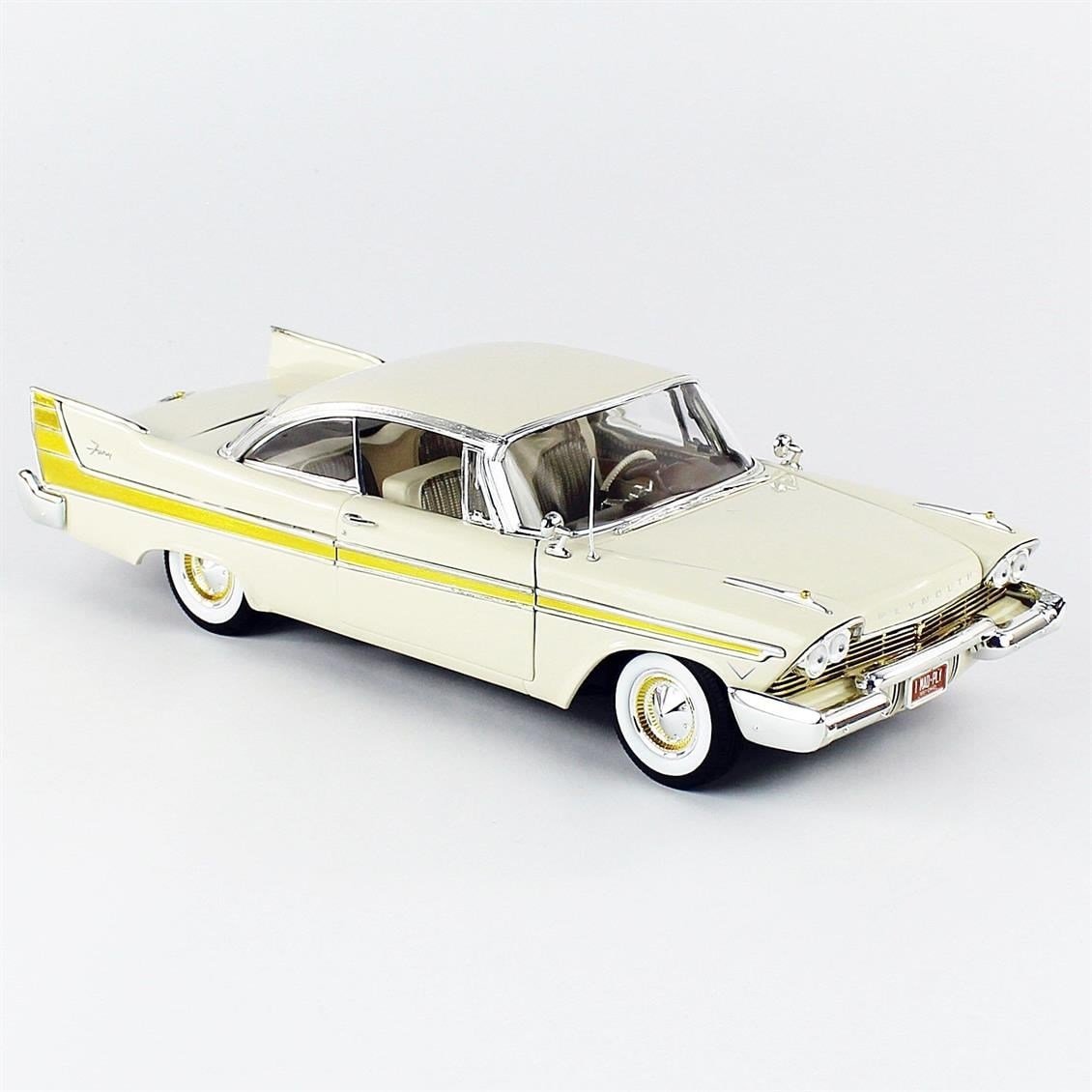 AutoWorld AW272 1/18 Ölçek, 1957 Plymouth Fury, Beige, Sergilemeye Hazır Metal Araba Modeli