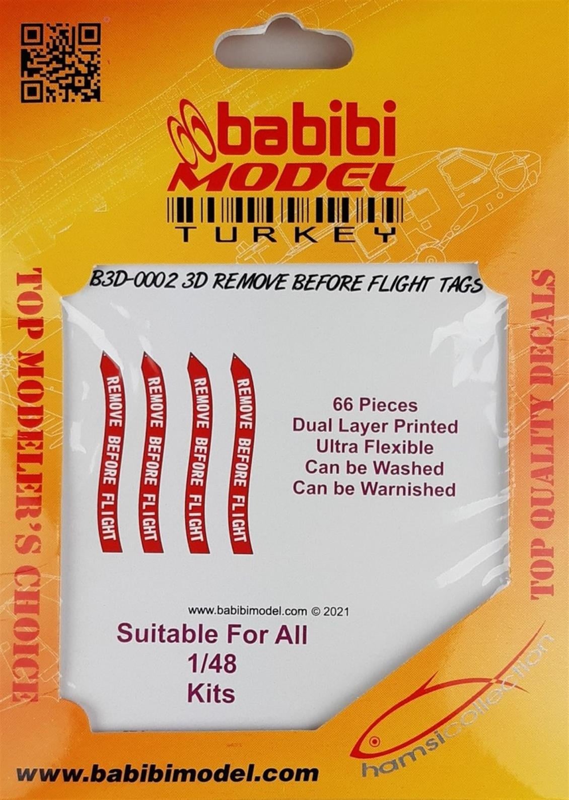 Babibi B3D-0002 1/48 Ölçek, Remove Flight Tags, 3 Boyutlu Dekal Çıkartma