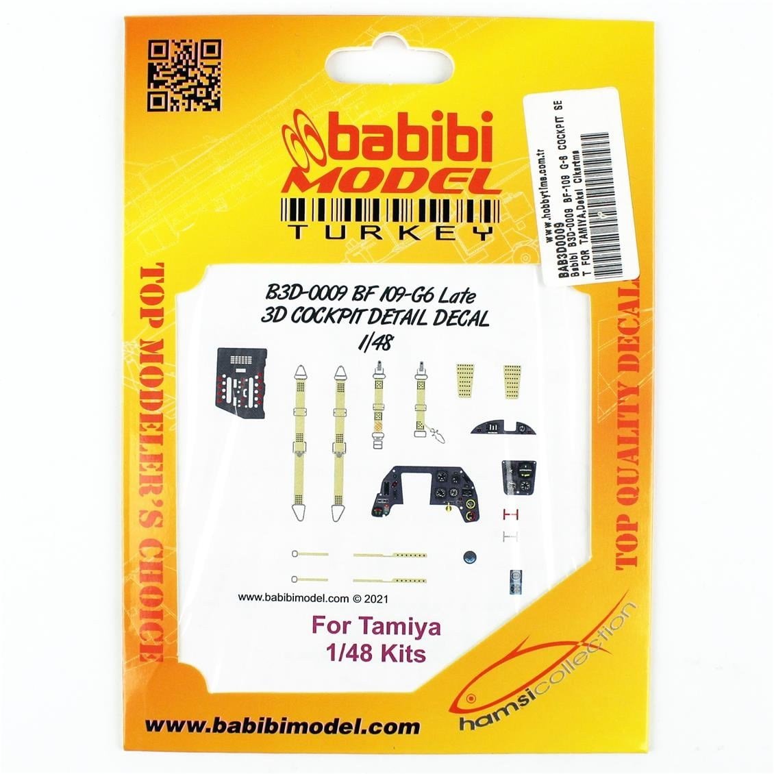 Babibi BD3-0009 1/48 Ölçek, BF-109G-6 Tamiya İçin Kokpit Seti, Dekal Çıkartma