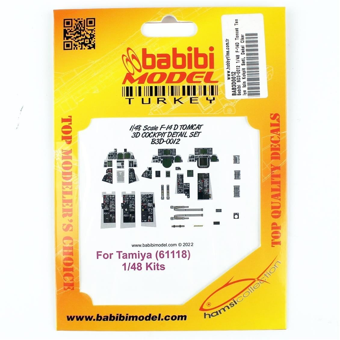 Babibi BD3-0012 1/48 Ölçek, F-14D Tomcat Tamiya İçin Kokpit Seti, Dekal Çıkartma