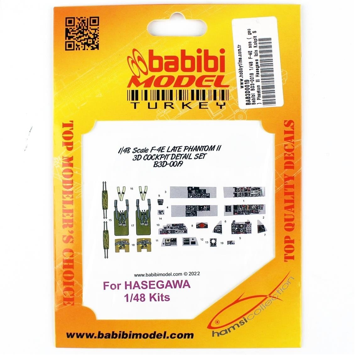 Babibi BD3-0019 1/48 Ölçek, F-4E son ( geç ) Phantom II Hasegawa İçin Kokpit Seti, Dekal Çıkartma