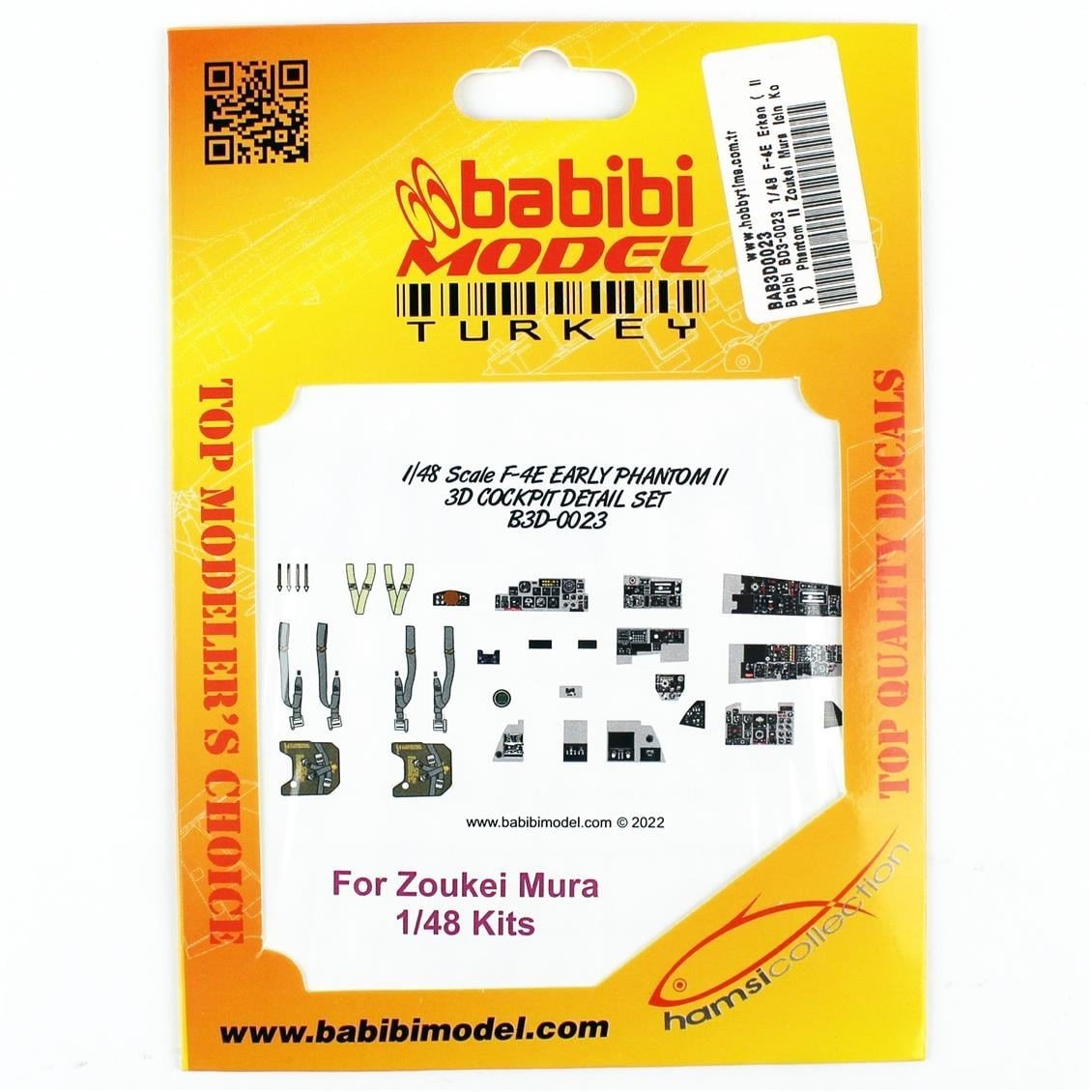 Babibi BD3-0023 1/48 Ölçek, F-4E Erken ( İlk ) Phantom II Zoukei Mura İçin Kokpit Seti, Dekal Çıkartma