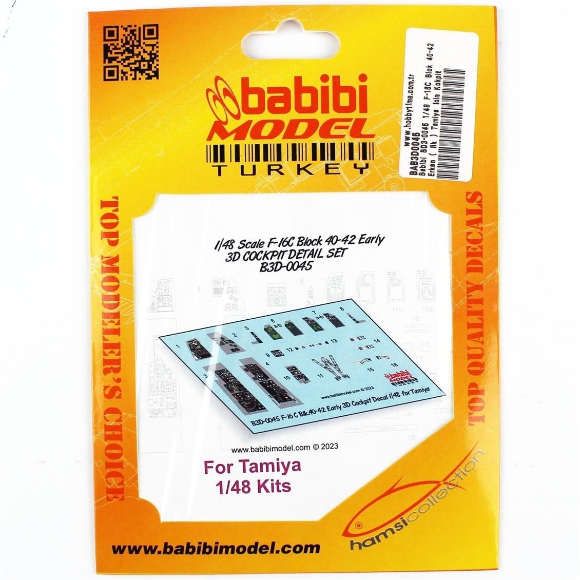 Babibi BD3-0045 1/48 Ölçek, F-16C Blok 40-42 Erken ( İlk ) Tamiya İçin Kokpit Seti, Dekal Çıkartma