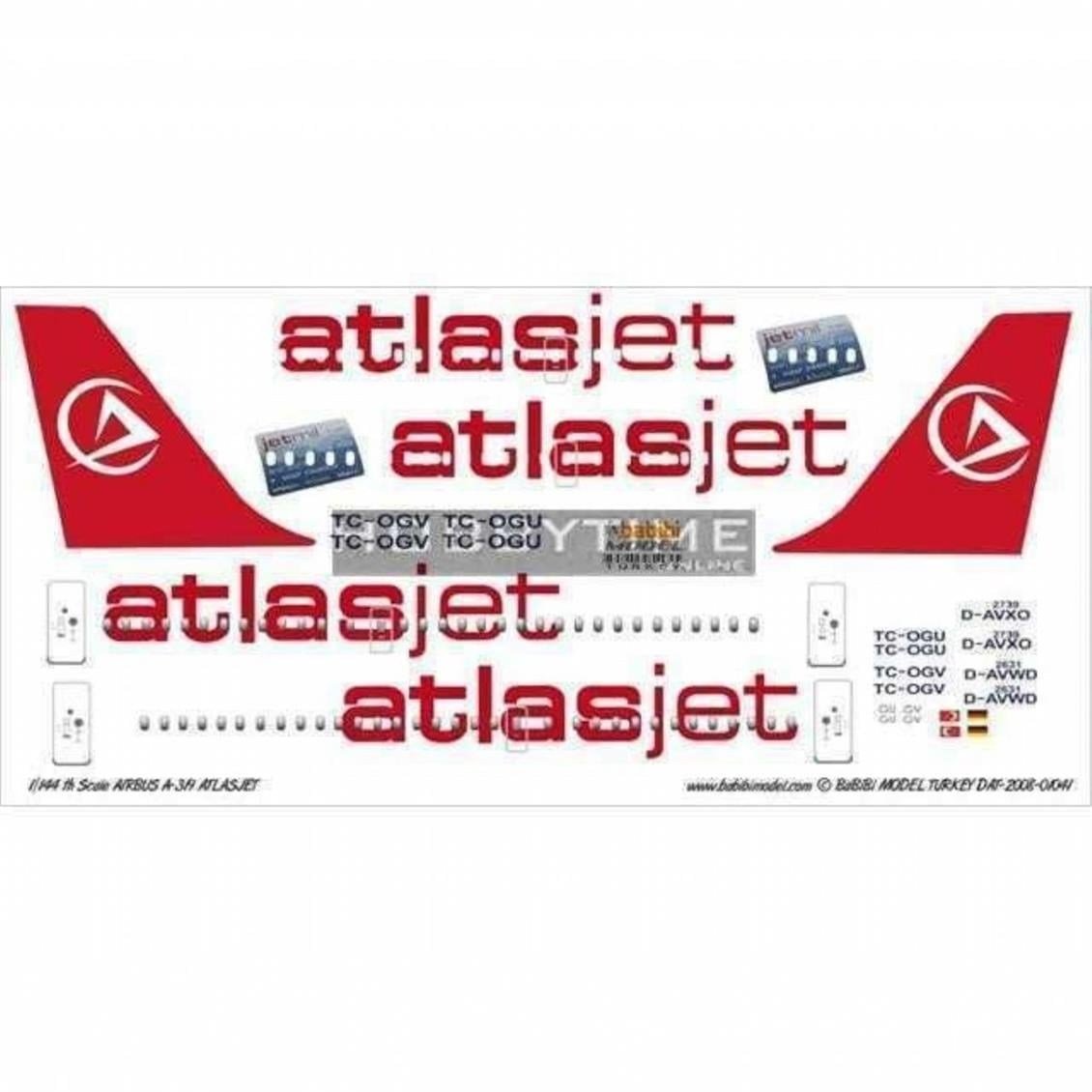 Babibi DAT01041 1/144 Ölçek, Atlasjet, Airbus A319, Dekal Çıkartma