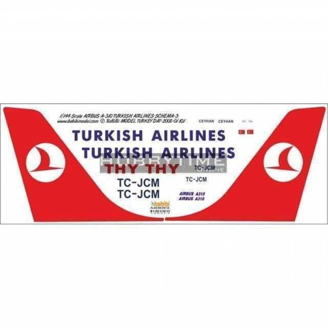 Babibi DAT01101 1/144 Ölçek, Thy, Airbus A310, Dekal Çıkartma
