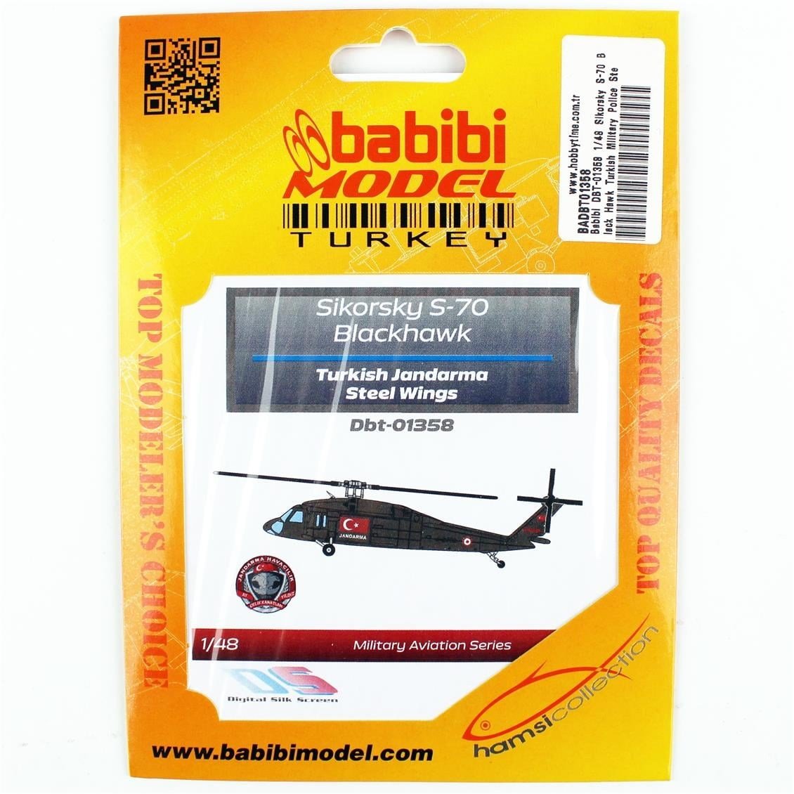Babibi DBT-01358 1/48 Ölçek, Sikorsky S-70 Black Hawk Türk Askeri Polisi Çelik Kanatlar, Dekal Çıkartma