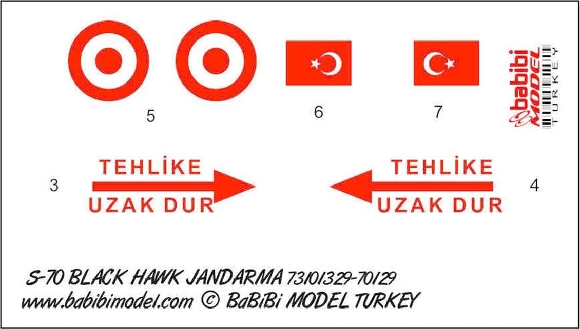 Babibi DBT01235 1/48 Ölçek, S-70, Jandarma 701329, Dekal Çıkartma