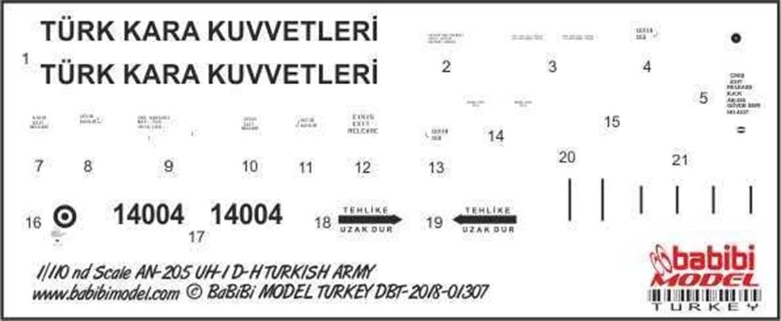 Babibi DBT01307 1/110 Ölçek, AN-205 ve UH-1, D-H Kara Kuvvetleri, Dekal Çıkartma